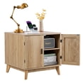 thumbnail image 1 of YOCWO Fluted Square Nightstand with Charging Station for Bedroom, Wood End Table with 2 Door for Living Room, Beige, 1 of 7