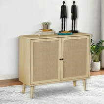 YOCWO Free Standing Storage Cabinet with Plastic Rattan Doors, Accent Cabinet, Natural