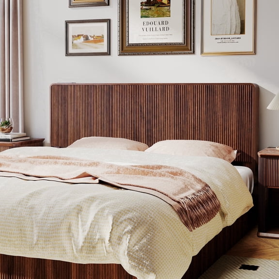 YOCWO Headboard for King Size Bed with Charging Station, Fluted Grooved Panel Head Board with Rounded Corners, Walnut, Headboard Only(Bed Frame Not Included)