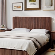 YOCWO Headboard for Queen Size Bed with Charging Station, Fluted Grooved Panel Head Board with Rounded Corners, Walnut, Headboard OnlyBed Frame Not Included
