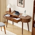 thumbnail image 1 of YOCWO Modern Home Office Desk with 2 Drawers and 2 Flip-top Storage, Oval Computer PC Desk Table, Vanity Desk with Fluted Curved Table Edge, Walnut, 1 of 9