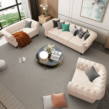 YOCWO Modern Living Room Set,3 Piece Sofa Including Three Seat Sofa, Loveseat and Single Chair(Beige)