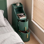 YOCWO Narrow Nightstand with 2 Drawers and Open Shelf, Small Side Table with Curved Front and Gold Handles, Slim Bedside Table for Bedroom, Living Room, or Small Spaces, Green Finish