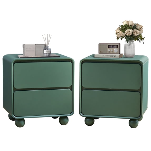 YOCWO Nightstand Set of 2 for Bedroom, Mid Century Bedside Table with Arc Edge and Round Leg, Wood Storage Chest of Drawer Organizer for Bedroom Living Room Hallway Closet, Green