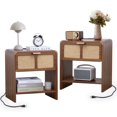 thumbnail image 1 of YOCWO Nightstand with Charging Station for Bedroom Set of 2 , Linen Bedside Table Set of 2 with Drawers, Walnut, 1 of 7