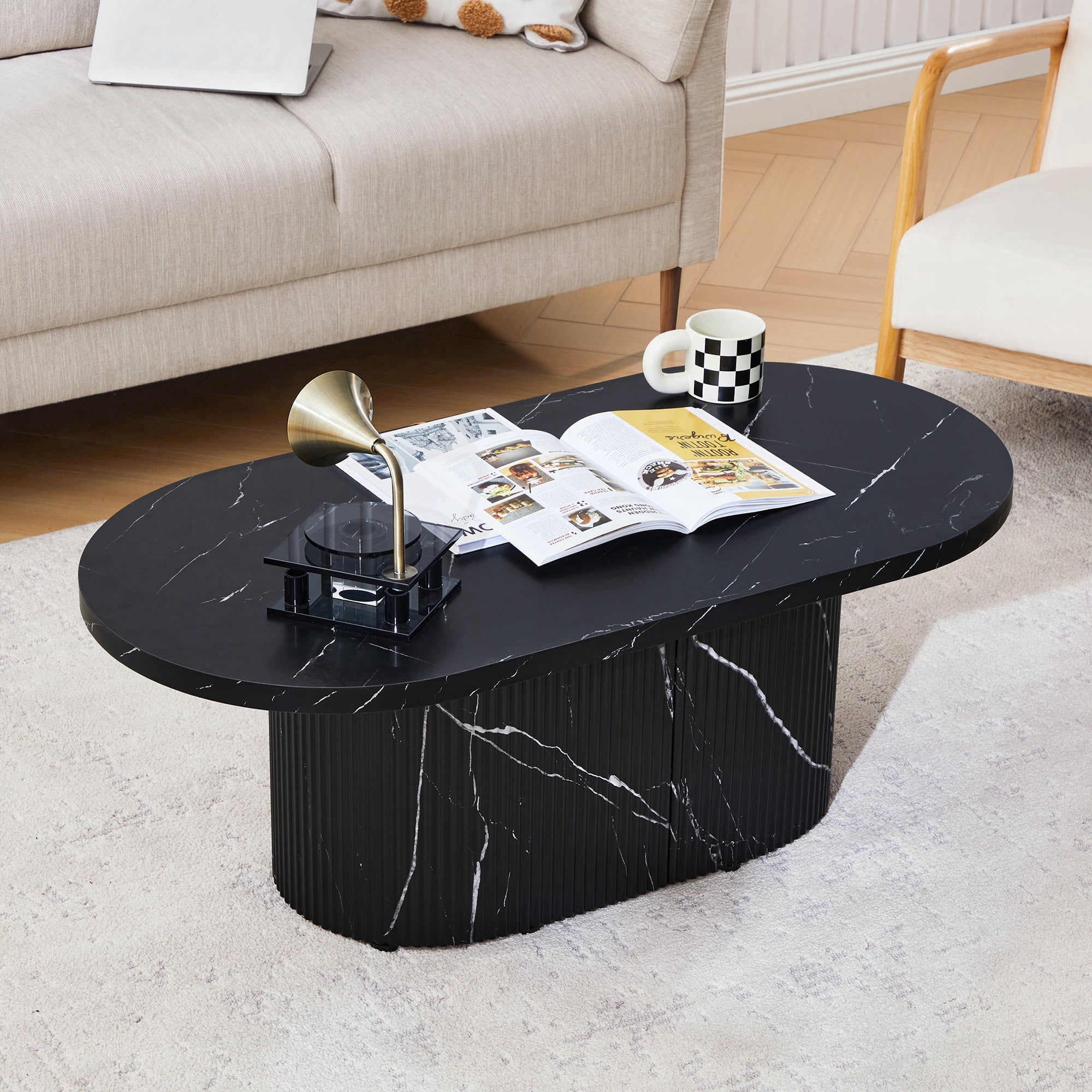 Giratree 2-Piece Modern Coffee & Side Table Set, Natural Wood