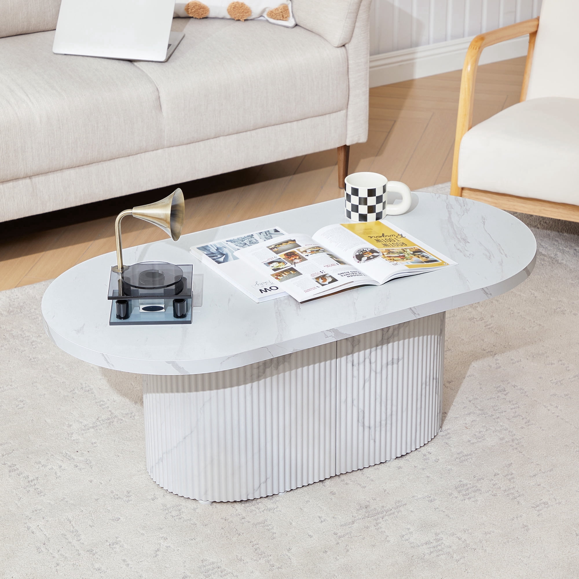 【レチェオ 】dareels ONE TWO COFFEE TABLE Giratree 2-Piece Modern Coffee & Side Table Set, Natural Wood