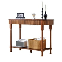 YOCWO Roman Column Console Table, Fluted Sofa Table with 2 Drawer and Open Shelf for Storage, Mid Century Modern Entryway Table for Living Room Hallway, Walnut