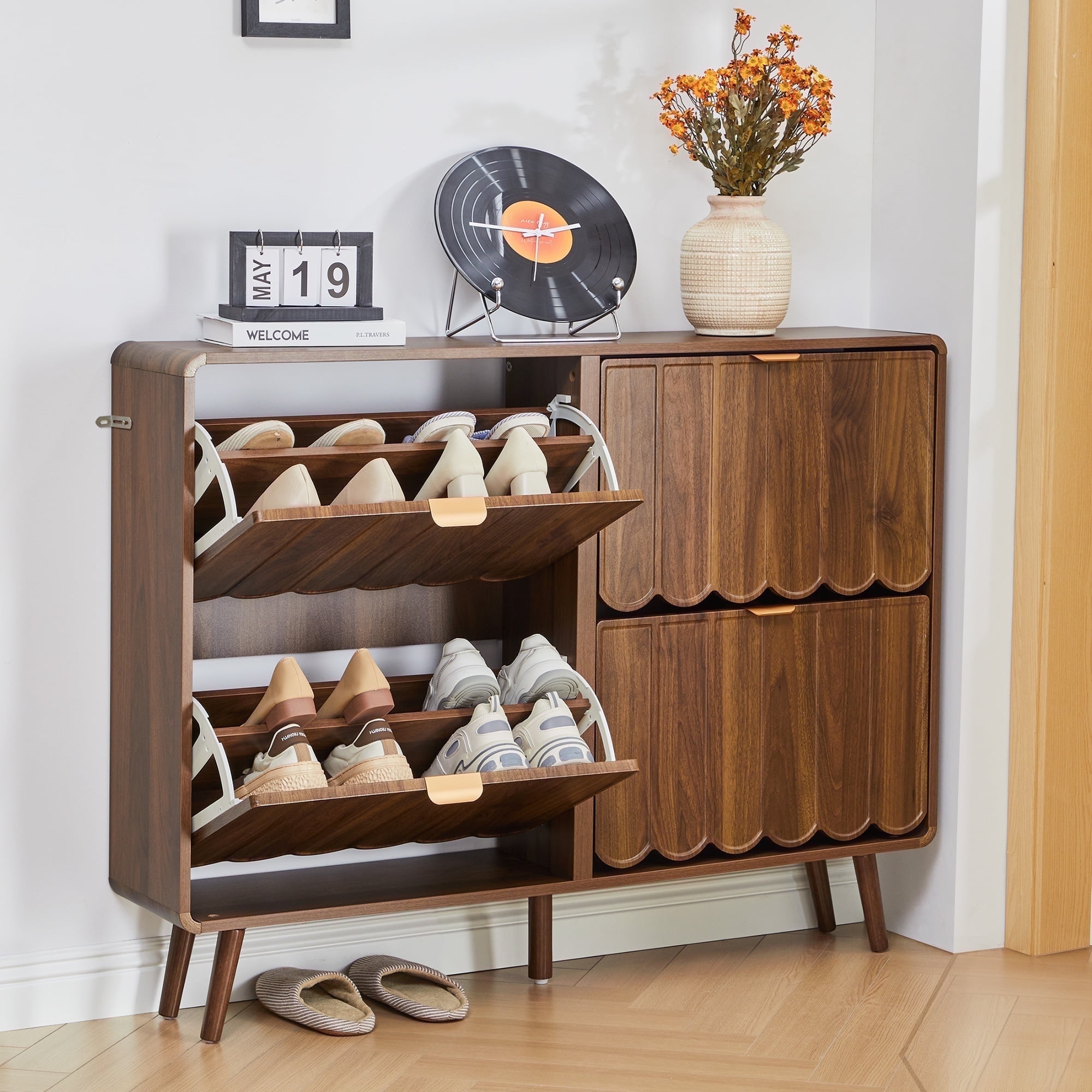 Shoe Storage Cabinet with 4 Flip Drawers for Entryway