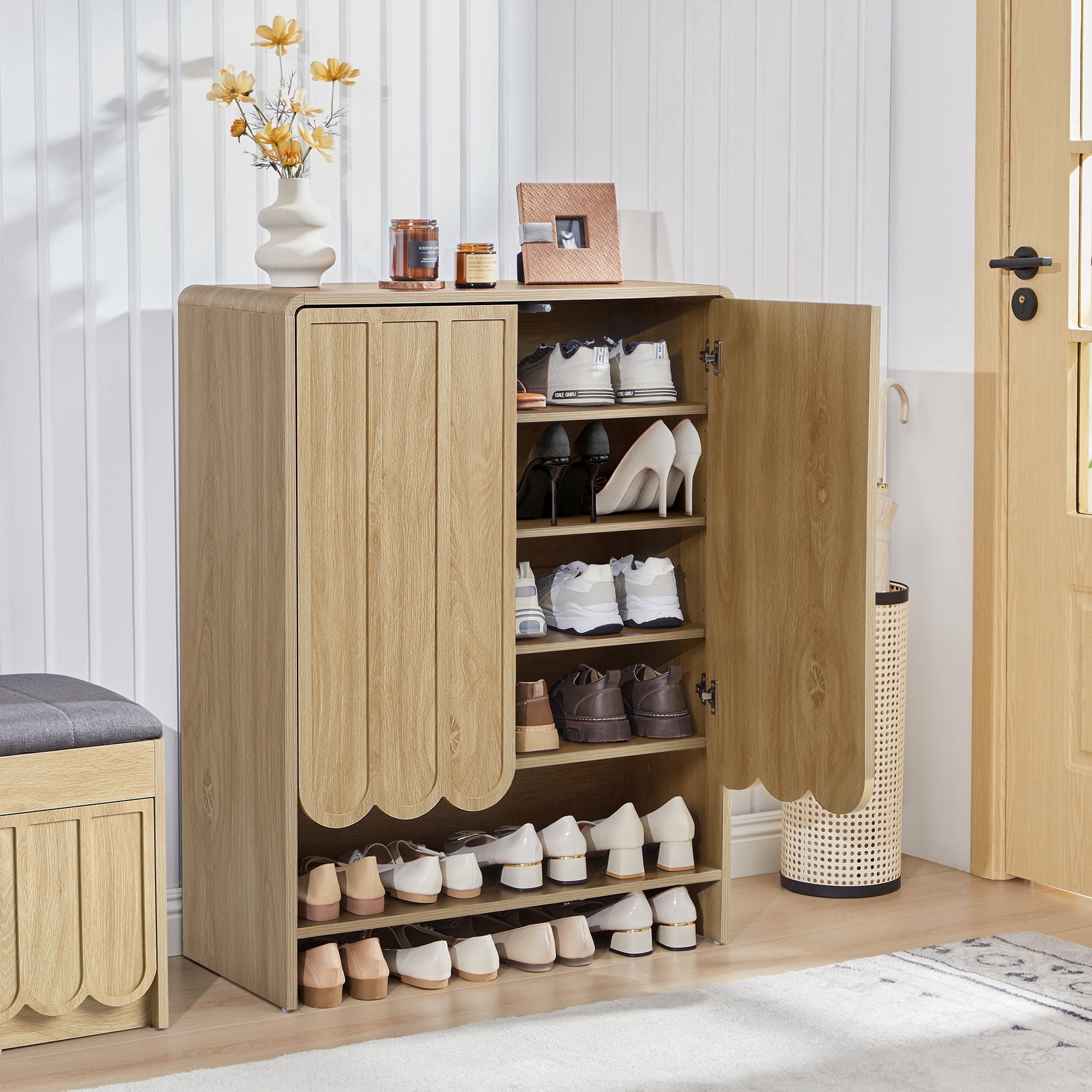 YOCWO Shoe Storage Cabinet with 4 Flip Drawers, Wooden Shoe