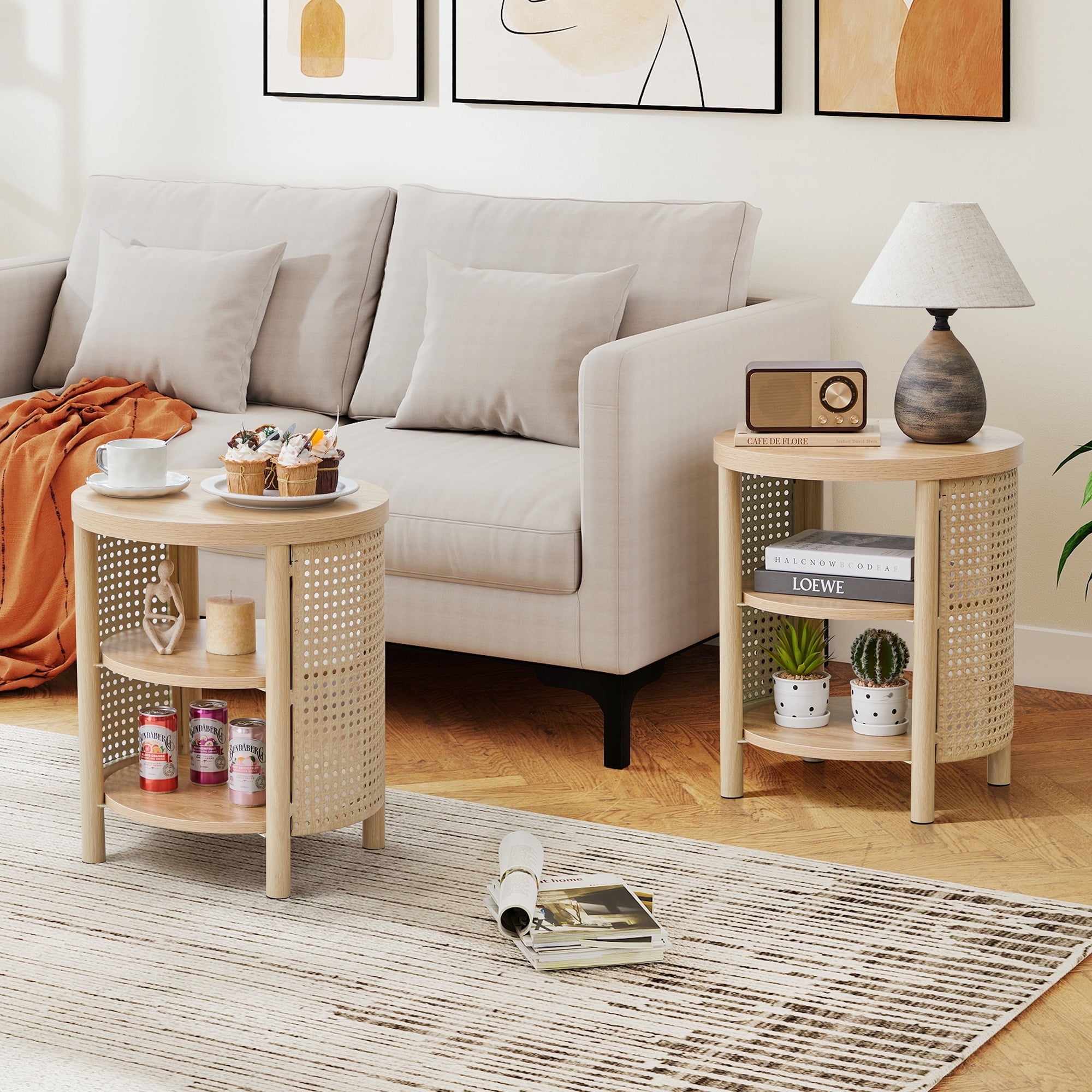 YOCWO Small Round End Table Set of 2 with Open Storage for Small Space ...
