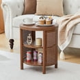 thumbnail image 1 of YOCWO Small Round End Table with Open Storage for Small Space, 3 Tier Accent Table Side Table with Iron Rattan Decor, Walnut, 1 of 8