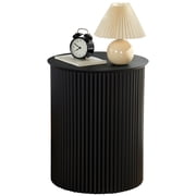 YOCWO Small Round End table for Living Room with fluted Design, Circle Bedside Table for Bedroom, Black