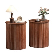 YOCWO Small Round End tables Set of 2 for Living Room with fluted Design, Circle Bedside Table for Bedroom, Walnut