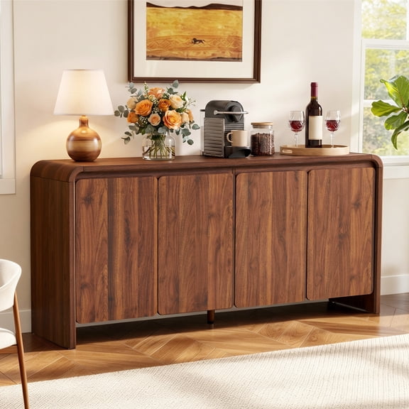 YOCWO Storage Sideboard Cabinet with Adjustable Shelves, Buffet Server for Kitchen Dining Room, 63" Walnut
