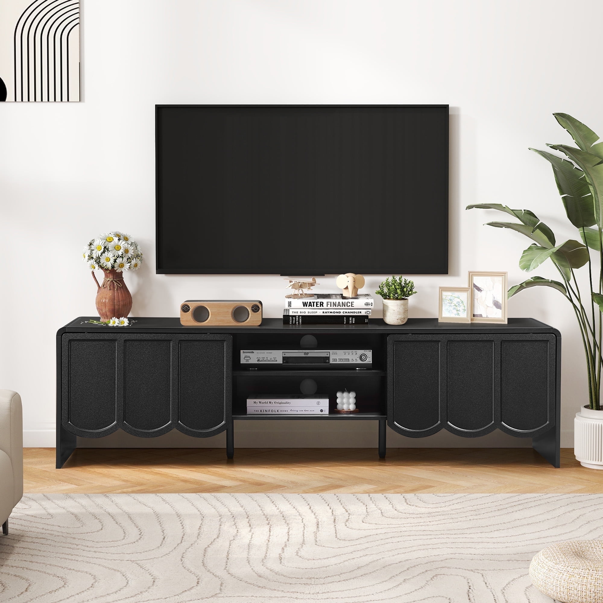 YOCWO TV Stands for 65 inch tv, TV Stand with Sliding Wave Doors 