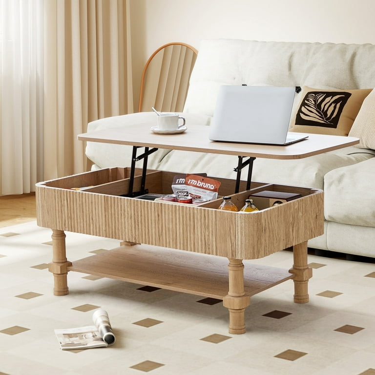 YOCWO Wood Roman Column Lift Top Coffee Table with Storage, Fluted
