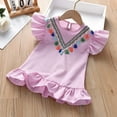 thumbnail image 1 of YODETEY Baby Girls Dress Toddler Baby Girls Fly Sleeve Tassels Ruffle Stripe Print Princess Dress Outfits Pink 2-3 Years, 1 of 8
