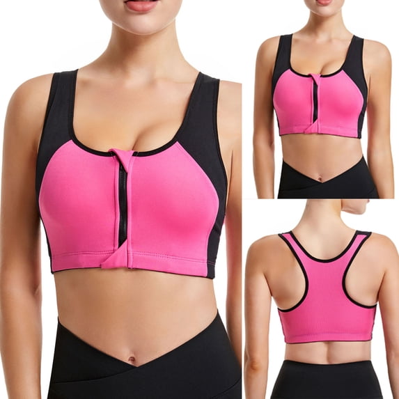 YODETEY Bcak to School Savings! Women's Front Zipper Sports Underwear Shockproof Anti-sagging Yoga Tank Top Non-steel Ring Bras Daily Bra Pink (L)
