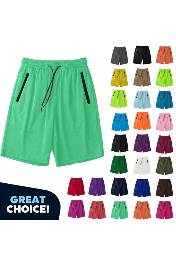 Big Men’s Mesh Athletic Short with Zipper Pockets Performance Essential Active Shorts,,Big and Tall Black,Size S-5XL