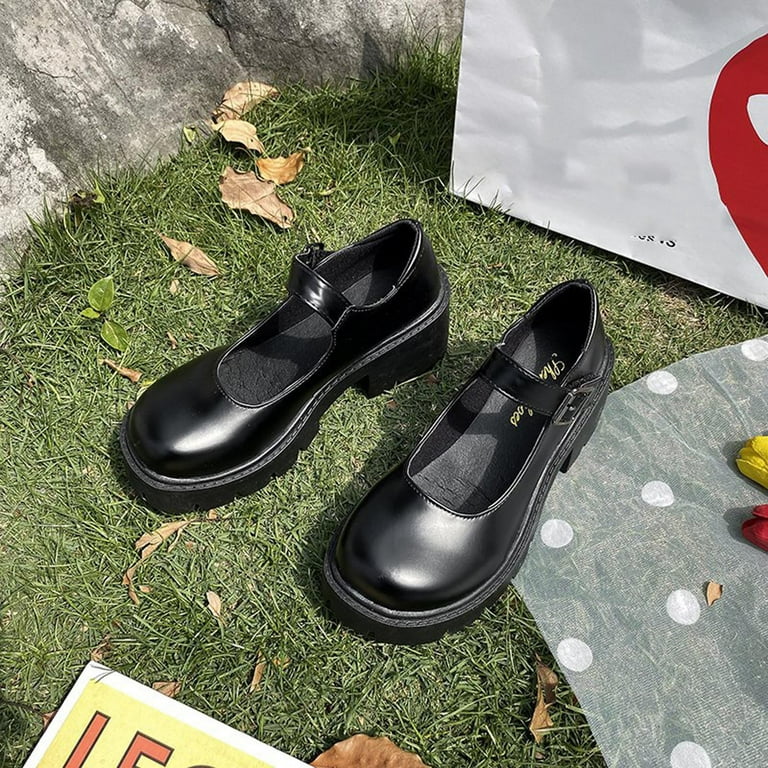 YODETEY Boots for Women British Shoes Women Mary Janes Vintage Girls Students High Heel Cosplay Shoes Dark Blue 5.5 36 Walmart