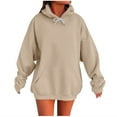 thumbnail image 1 of YODETEY Hoodies for Women, Drawstring Oversized Solid Color Long Sleeve Fleece Sweatshirt, Trendy Pullover Sweaters Pockets, Khaki,Women's Plus M, 1 of 5