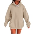 thumbnail image 1 of YODETEY Hoodies for Women, Drawstring Oversized Solid Color Long Sleeve Fleece Sweatshirt, Trendy Pullover Sweaters Pockets, Khaki,Women's Plus S, 1 of 5