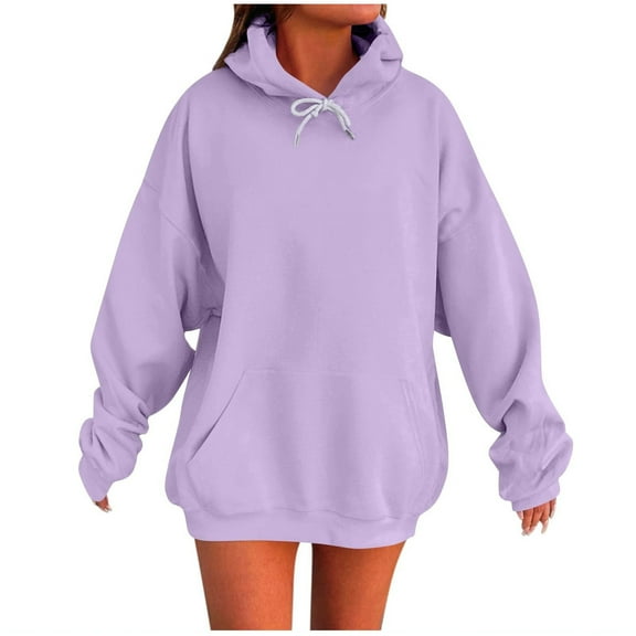 YODETEY No Boundaries Hoodies for Women, Drawstring Oversized Solid Color Long Sleeve Fleece Sweatshirt, Trendy Pullover Sweaters with Pockets, Pink,Women's Plus S
