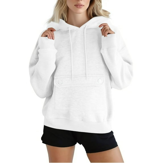 YODETEY Women's Oversized Sweatshirts, Hoodies for Women with Pockets, Solid Color Long Sleeve Fleece Sweatshirt Trendy Pullover Sweater #White,Women's Plus L