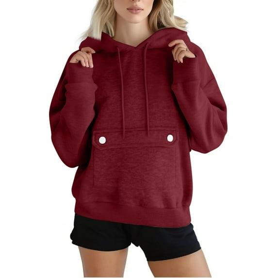 YODETEY Women's Oversized Sweatshirts, Hoodies for Women with Pockets, Solid Color Long Sleeve Fleece Sweatshirt Trendy Pullover Sweater #Wine,Women's Plus XXXL
