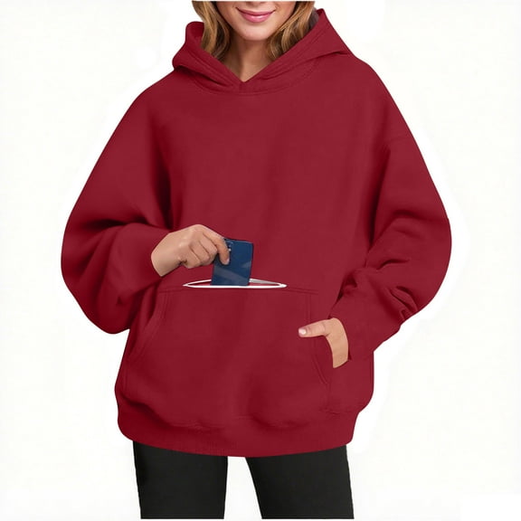 YODETEY No Boundaries Womens Pullover Sweaters, Womens Oversized Hoodies Fleece Sweatshirts, Long Sleeve Hooded Sweatshirts with Pockets, Wine,Women's Plus S