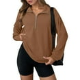 thumbnail image 1 of YODETEY No Boundaries Womens Sweatshirt, Half Zip Up Pullover Oversized Sweatshirts, Long Sleeve Drop Shoulder Fleece Workout Pullover Solid Sweatshirt,Brown,Women's Plus XL, 1 of 9
