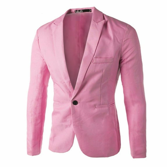 YODETEY Charm Men'S Casual Slim Fit One Button Suitr Coat Jacket Tops Men Pink L