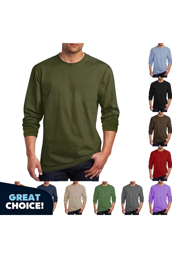 George Men’s Classic Crew Neck Long Sleeve T-Shirt, Lightweight Everyday Casual Shirts for Mens ,Big and Tall Brown,Size L