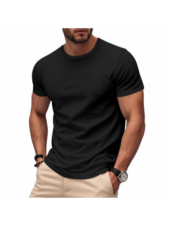 George Men’s Crew Neck Short Sleeve T-Shirt, Mens Athletic Active Basics Fit Tops,Big and Tall Black,Size XL
