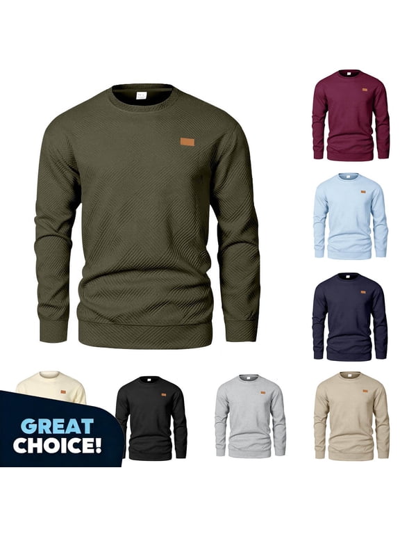 George Men’s Textured Crew Neck Sweatshirt with Long Sleeve, Big and Tall Heavyweight Mens Knit Pullover Sweater , Light Blue,Size S