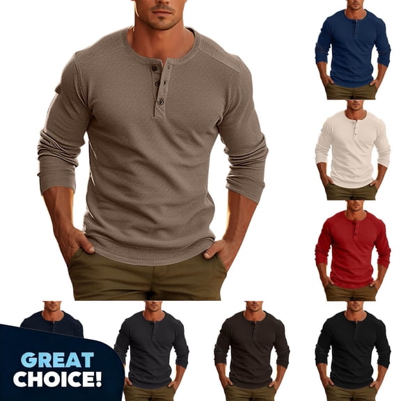 YODETEY George Men’s Waffle Knit Henley Long Sleeve Casual Shirt, Everyday Soft Knit Henleys for Mens ,Big and Tall Black,Size XXL