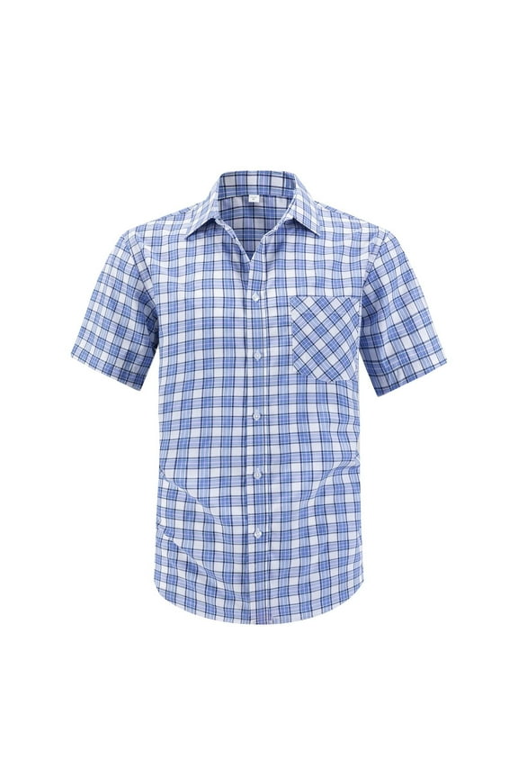George Plaid Button Down Shirts with Shorts Sleeve, Mens Fit Button Down Work Shirts, Blue Big Men's XL