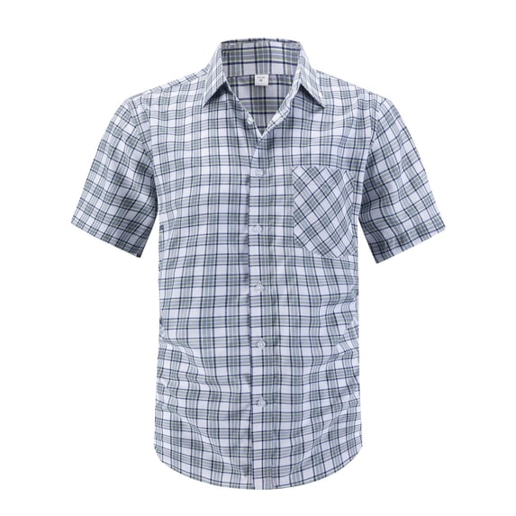 YODETEY George Plaid Button Down Shirts with Shorts Sleeve, Mens Fit Button Down Work Shirts, Green Big Men's M
