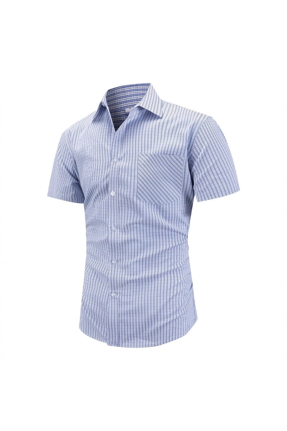 George Plaid Button Down Shirts with Shorts Sleeve, Mens Fit Button Down Work Shirts, Light Blue Big Men's XL