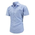 thumbnail image 1 of YODETEY George Plaid Button Down Shirts with Shorts Sleeve, Mens Fit Button Down Work Shirts, Light Blue Big Men's XXXL, 1 of 6