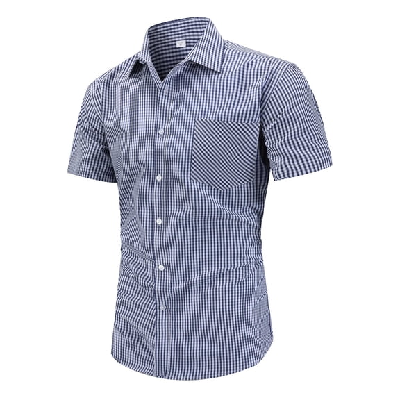YODETEY George Plaid Button Down Shirts with Shorts Sleeve, Mens Fit Button Down Work Shirts, Navy Big Men's XXXL