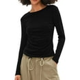 thumbnail image 1 of YODETEY Long Sleeve Shirts for Women, Crewneck Tees, Y2K Slim Comfortable Lightweight Blouses, Longsleeve Fit Pullover T-shirt Tops, Black Women's Plus L, 1 of 6