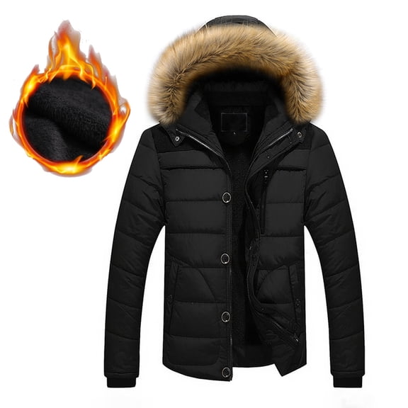 YODETEY Men Outdoor Warm Winter Thick Jacket Hooded Coat Jacket with Zipper Pocket Black XXXL