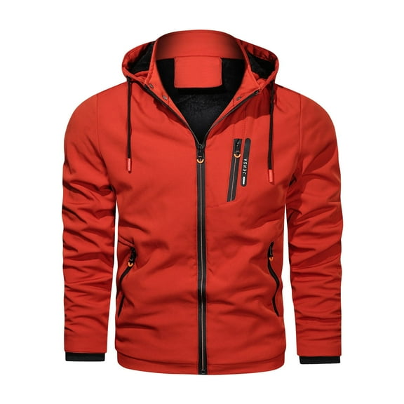 YODETEY Men'S Detachable Hooded Jacket Casual Sports Zipper Thin Cotton Jacket Red 10(XL)