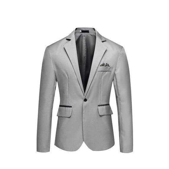 YODETEY Men'S England Solid Color High Quality Casual Single Breasted Suit Gray XXL