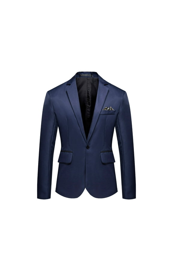 Men'S England Solid Color High Quality Casual Single Breasted Suit Navy XXL