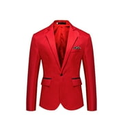 YODETEY MenS England Solid Color High Quality Casual Single Breasted Suit Red M