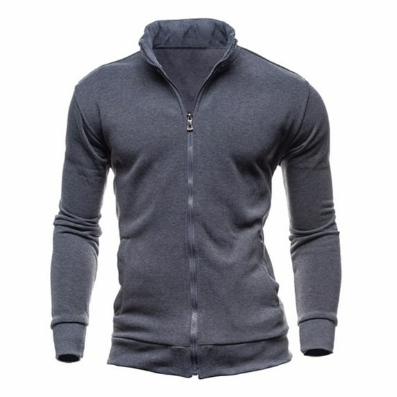 YODETEY Men'S Fall Solid Color Jacket Sweater Casual Jacket Dark Gray 6(M)