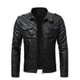 thumbnail image 1 of YODETEY Men'S Leather Plus Fleece Jacket, Motorcycle Jacket, Warm Leather Jacket Black 10(XL), 1 of 7